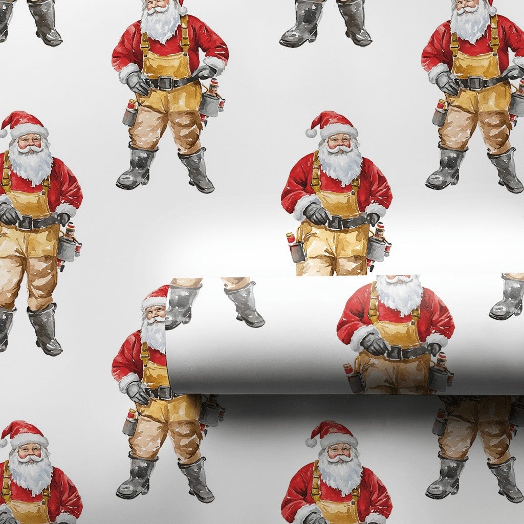 Tan Overalls Santa Claus Gift Wrap, Carpenter Santa Wrapping Paper, Handyman DIY Christmas Wrapping Paper, Builder Holiday Pr