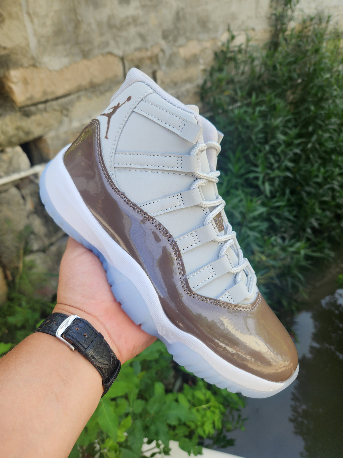 High Top Sneakers, Gray Brown Colorway, Lace Up Design, Casual Gift for Sneaker Fans