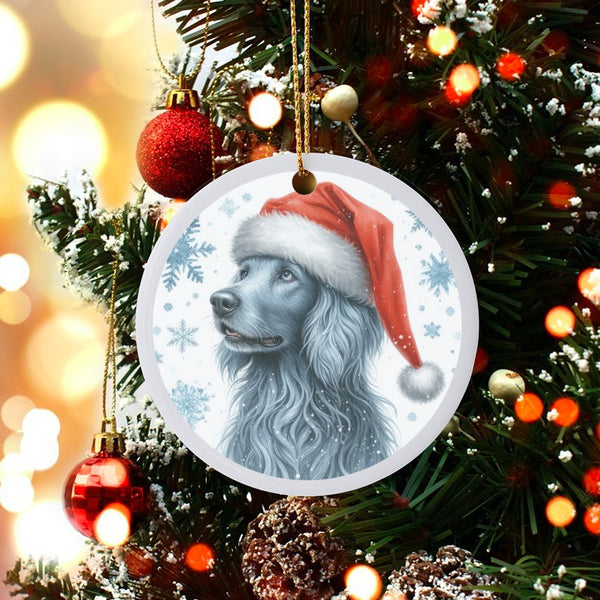 Blue Dog in Santa Hat Ornament, Cocker Spaniel Christmas Ornament, Adorable Pet Holiday Tree Ornament, Dog Lover Ceramic Keep
