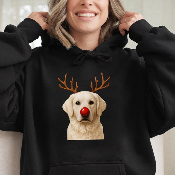 Adorable Dog Antlers Hooded Sweatshirt, Golden Retriever Christmas Reindeer Hoodie, Festive Pet Xmas Pullover, Dog Lover Pres