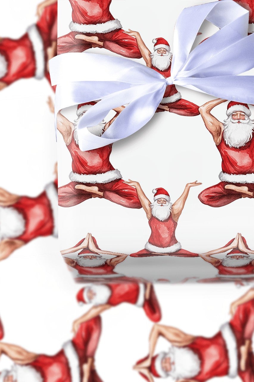 Fit Santa Christmas Wrapping Paper, Muscular Yoga Santa Wrapping Paper, Humorous Holiday Gift Wrap, Yogi Fitness Lover Gift W