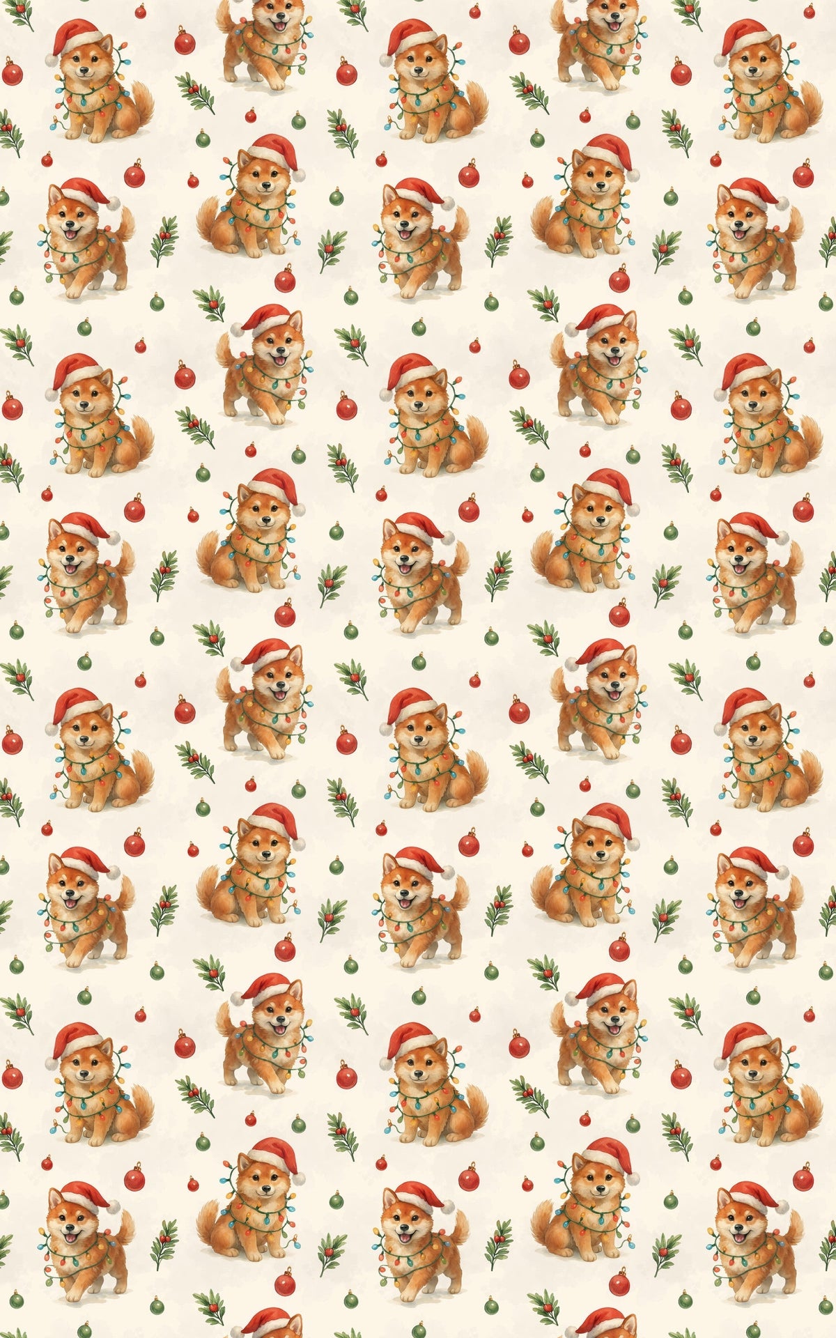Festive Shiba Gift Wrap, Shiba Inu Christmas Wrapping Paper, Adorable Dog Lights Wrapping Paper Roll, Holiday Puppy Xmas Wrap