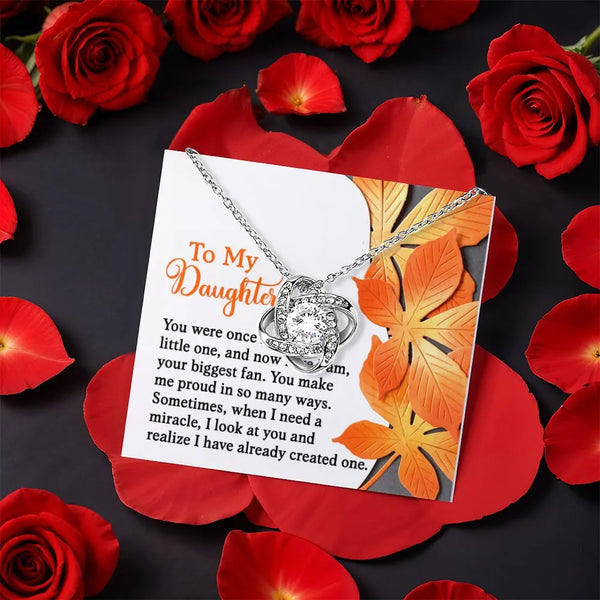 Cubic Zirconia Love Knot Pendant, Daughter Love Knot Necklace, Gold Finish Necklace, Heartfelt Birthday Christmas Jewelry Pre