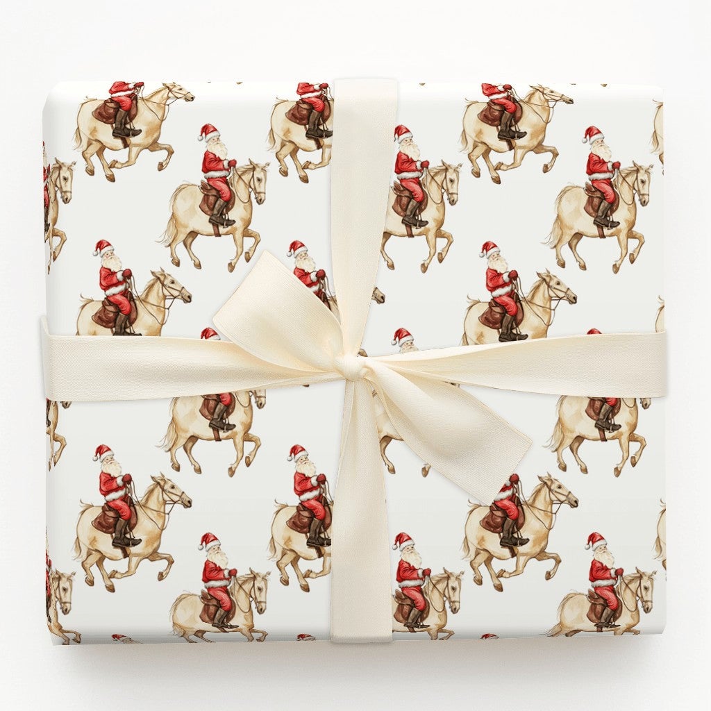 Santa Riding Horse Gift Wrap, Equestrian Christmas Wrapping Paper, Watercolor Holiday Wrapping Paper