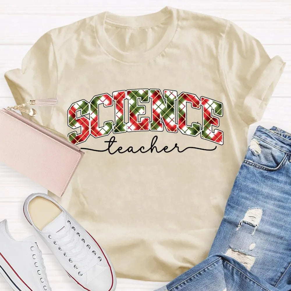 Festive Font Holiday Graphic Tee, Science Teacher Christmas T-Shirt, STEM Educator Xmas Shirt, Adorable Science Teacher Holid