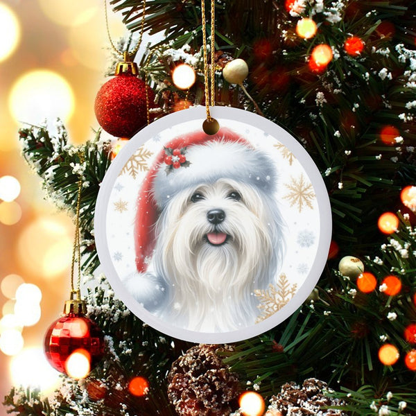 Santa Hat Dog Ornament, Havanese Dog Ceramic Ornament, Havanese Christmas Tree Ornament, Holiday Dog Keepsake, Dog Lover Pres