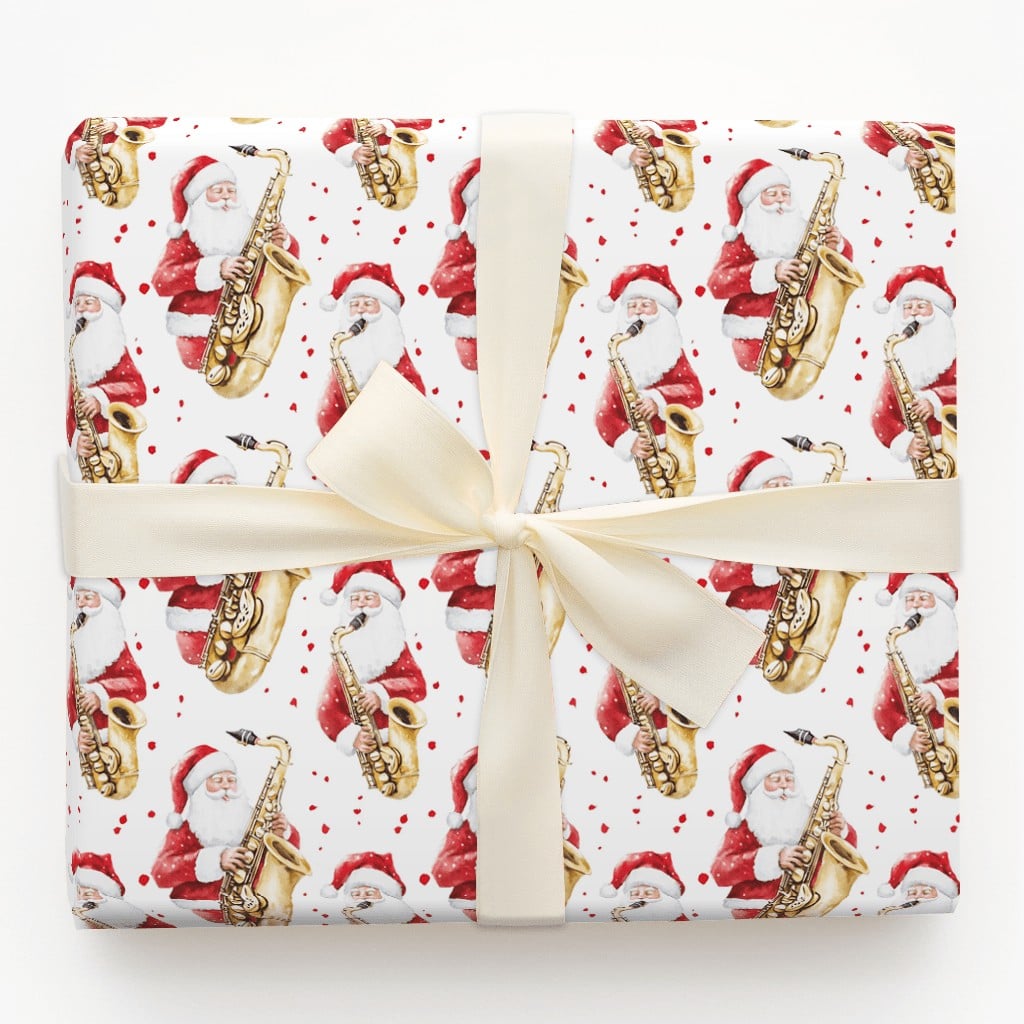 Jazz Christmas Gift Wrap, Saxophone Santa Wrapping Paper, Watercolor Santa Musician Holiday Wrapping Paper, Music Lover Gift 