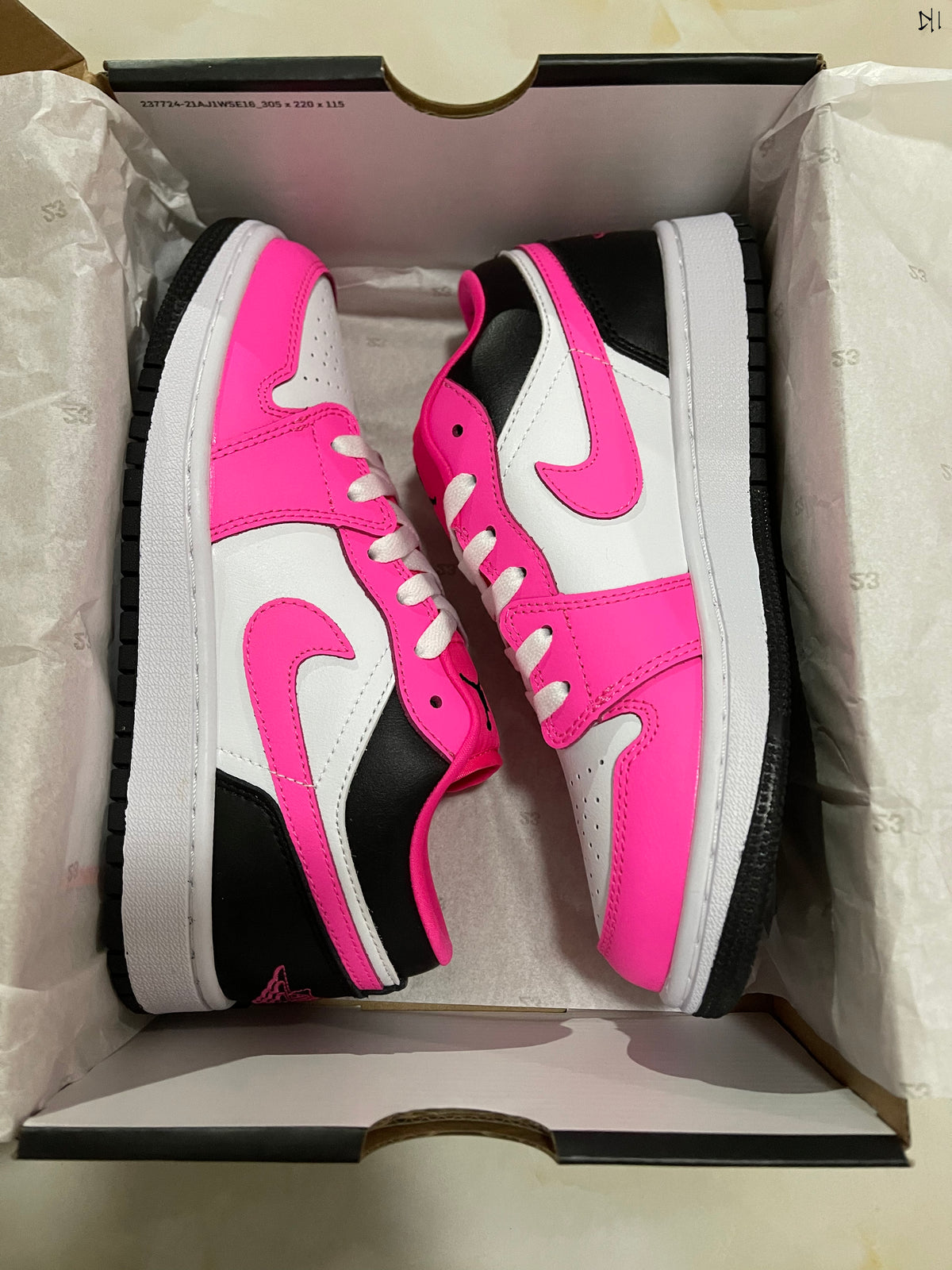 Low Top Sneakers, White Black Pink Colorway, Lace Up Design, Casual Gift for Sneaker Fans