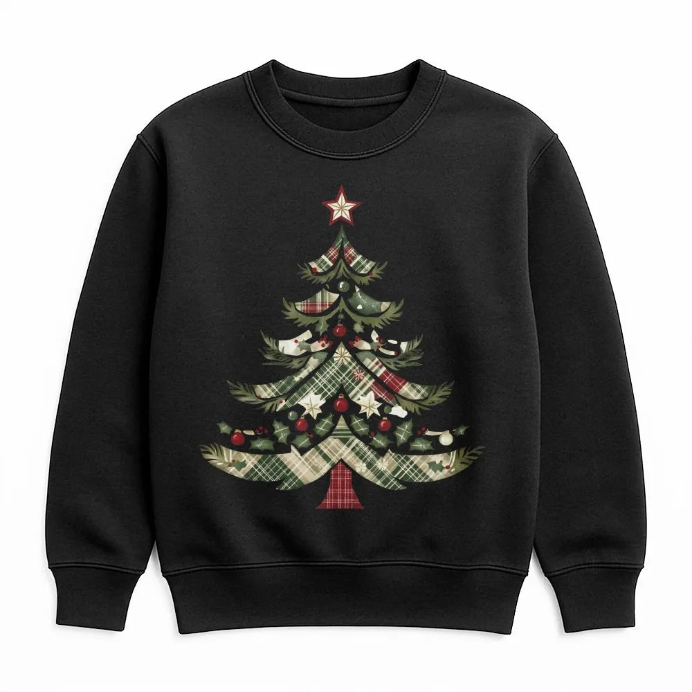 Comfy Holiday Graphic Crewneck, Plaid Christmas Tree Sweatshirt, Rustic Plaid Tree Sweater, Adorable Winter Xmas Pullover, Fe