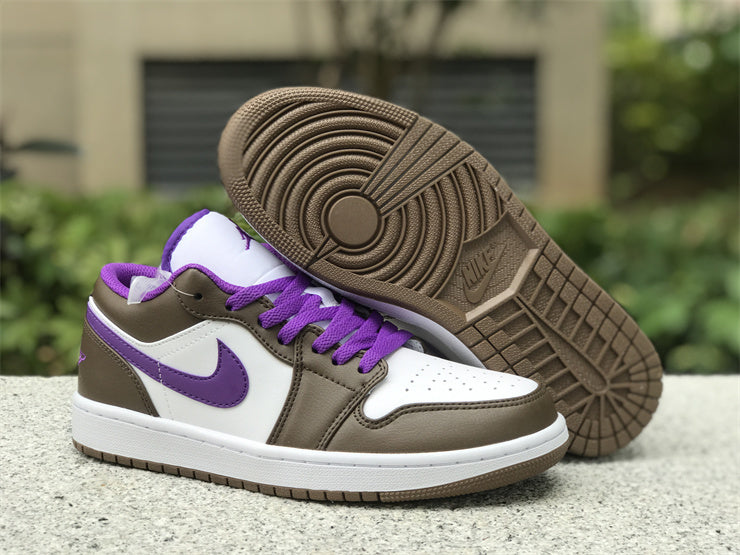 Low Top Sneakers, White Purple Brown Colorway, Lace Up Design, Casual Gift for Sneaker Fans