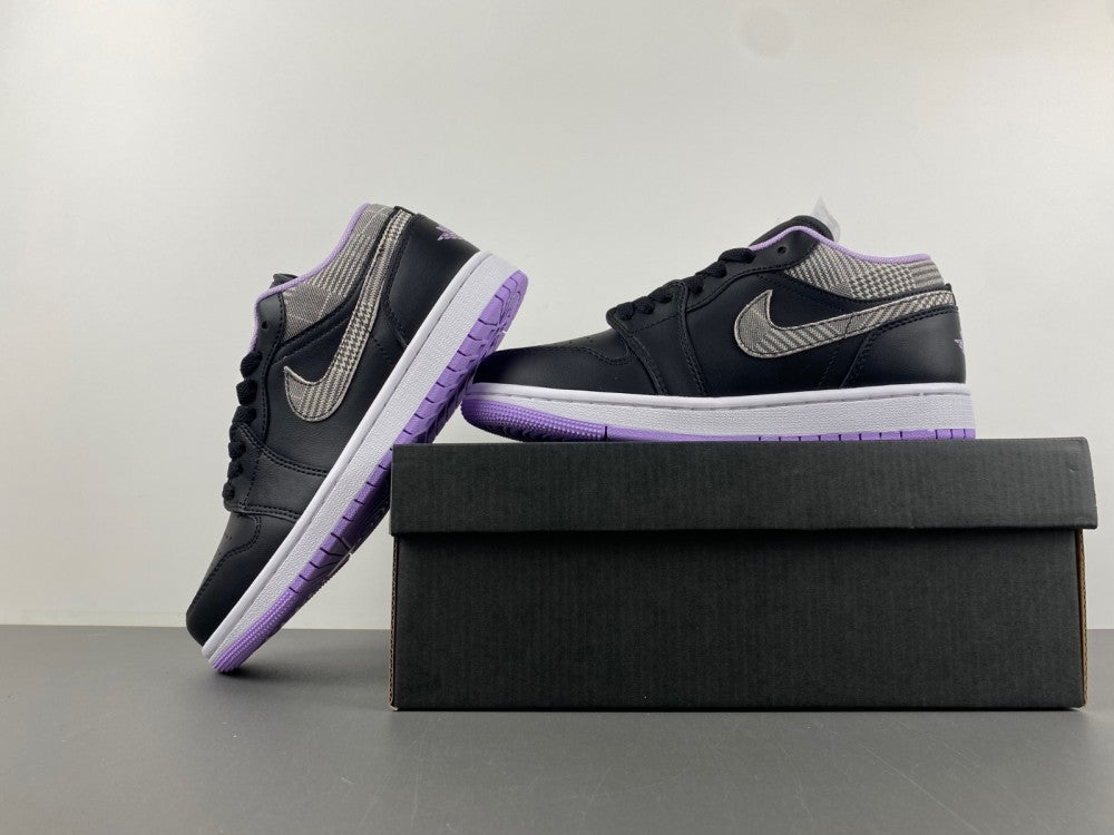 Retro Low Top Sneakers, Black Purple Colorway, Lace Up Design, Casual Gift for Sneaker Fans