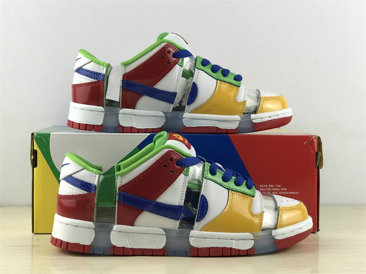 Low Top Sneakers, White Red Green Yellow Colorway, Lace Up Design, Casual Gift for Sneaker Fans