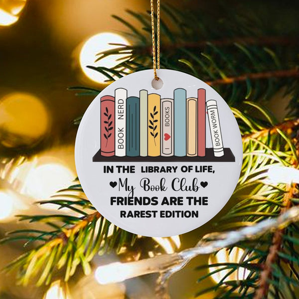 Library of Life Bookshelf Ornament, Book Lover Christmas Ceramic Ornament, Reading Keepsake Ornament, Holiday Present for Lib