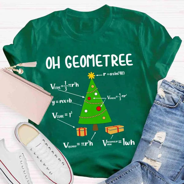 Humorous Geometry Pun Xmas Tree Shirt, Oh Geometree Math Christmas T-Shirt, Math Teacher Holiday Tee, Student Math Humor Shir