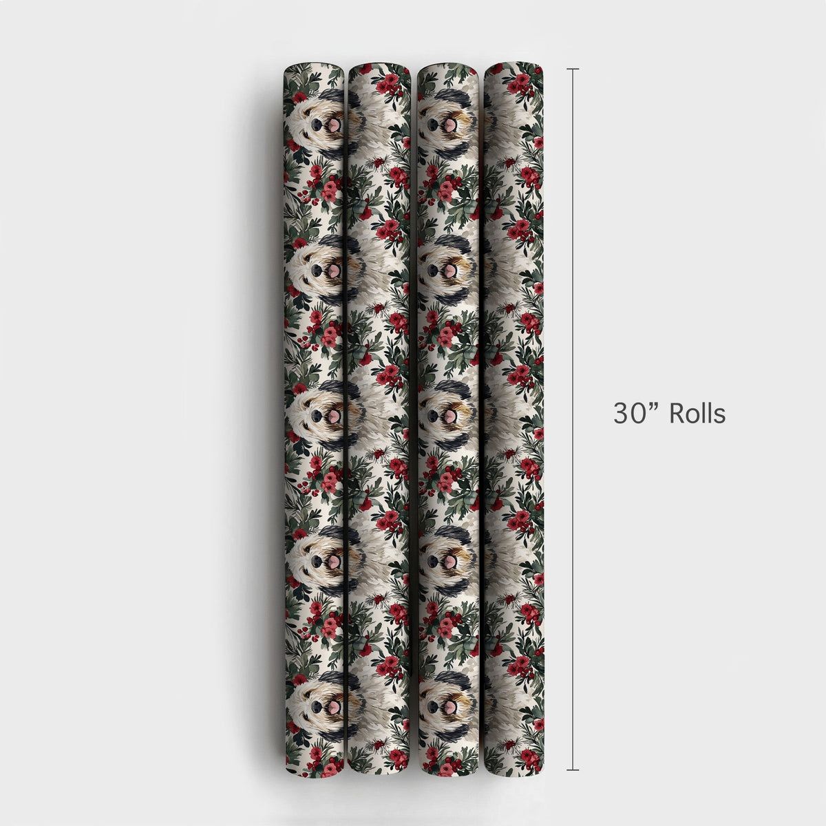 Christmas Dog Gift Wrap, Old English Sheepdog Wrapping Paper, Holiday Floral Wrapping Paper, Dog Lover Present Wrap, Winter G