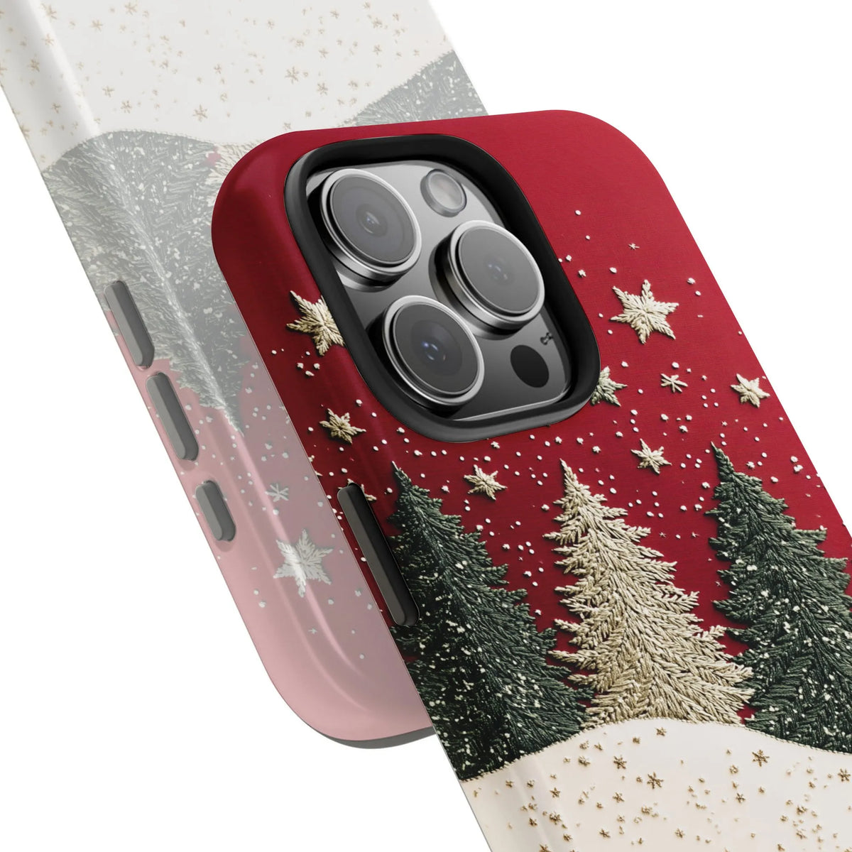 Winter Forest Snowflake Phone Case, Christmas Tree Phone Case for iPhone, Red Holiday Pattern Phone Cover