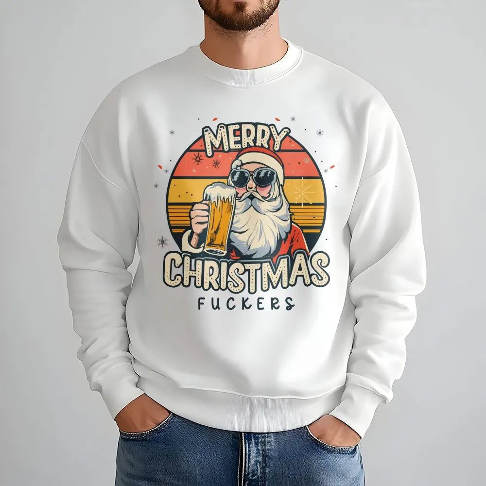 Sarcastic Christmas Drinking Sweatshirt, Humorous Santa Sweatshirt, Offensive Xmas Holiday Crewneck, Humor Santa Drinking Swe