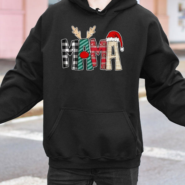Plaid Reindeer Antler Hoodie, Mama Christmas Hoodie, Festive Mama Holiday Hoodie, Comfy Reindeer Hooded Sweatshirt, Xmas Pres