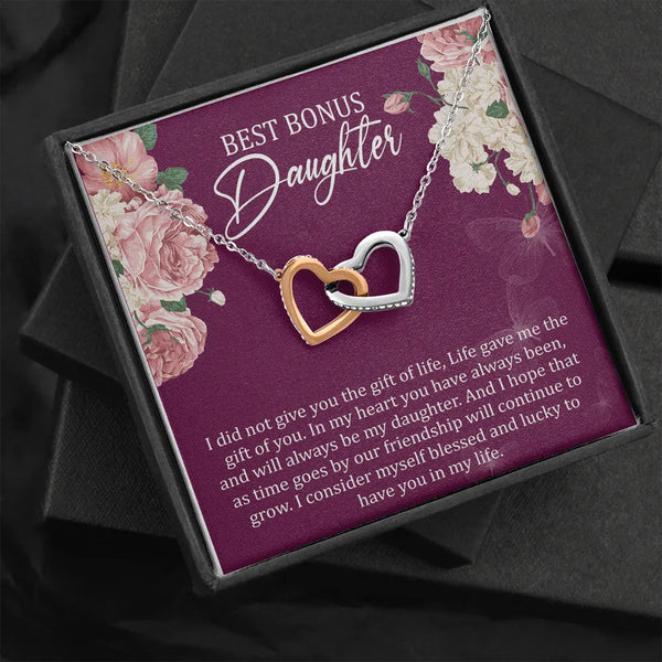 Interlocking Hearts Necklace, Bonus Daughter Necklace, Stepdaughter Pendant Necklace, Meaningful Birthday Jewelry, Christmas 