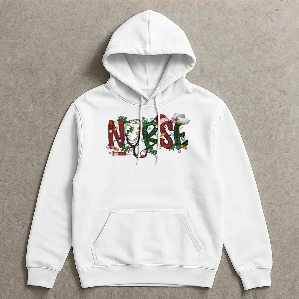 Plaid Festive Medical Hoodie, Christmas Nurse Hoodie, Nursing Student Holiday Hooded Sweatshirt, Adorable Xmas Nurse Hoodie, 