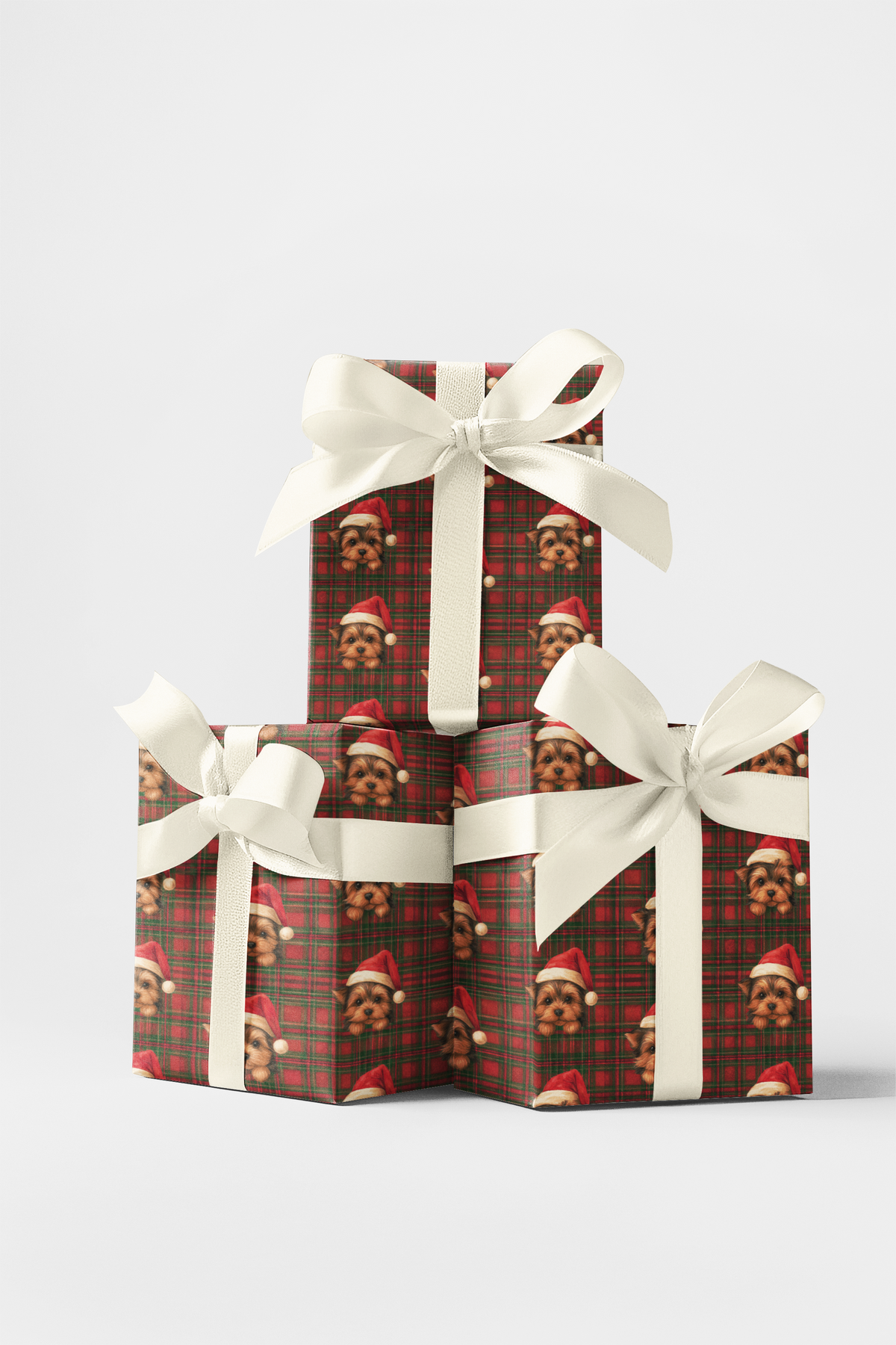 Plaid Holiday Dog Gift Wrap Roll, Yorkie Christmas Wrapping Paper, Yorkshire Terrier Present Wrap, Adorable Xmas Dog Paper