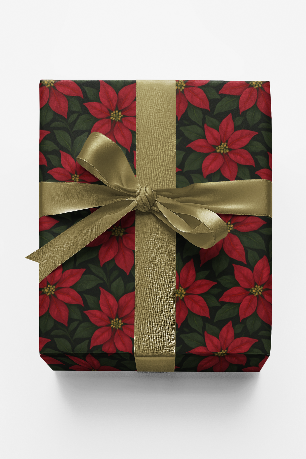 Floral Holiday Gift Wrap Roll, Poinsettia Christmas Wrapping Paper, Vintage Botanical Present Wrap, Winter Seasonal Wrapping 