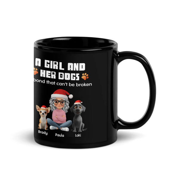 Adorable Girl and Dogs Christmas Mug, Personalized Dog Mom Mug, Custom Pet Lover Coffee Cup, Holiday Dog Mama Ceramic Mug 11o