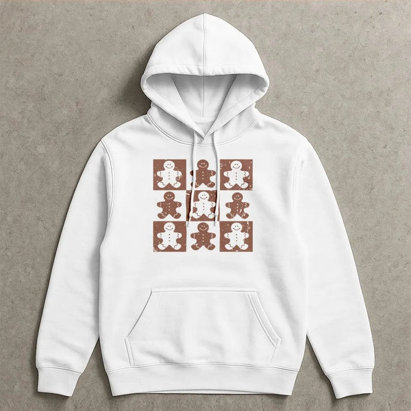 Retro Checkered Christmas Sweatshirt, Gingerbread Man Hoodie, Adorable Holiday Cookie Hooded Pullover, Adorable Festive Xmas 