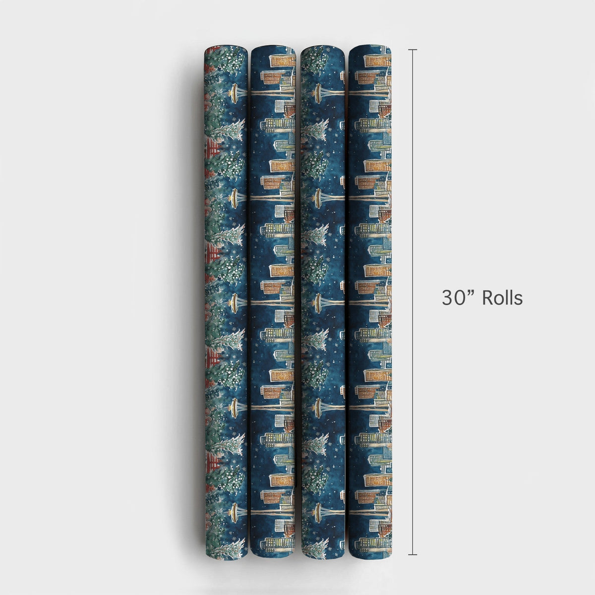 Space Needle Holiday Gift Wrap Roll, Seattle Skyline Christmas Wrapping Paper, Pacific Northwest Winter Wrapping Paper, City 