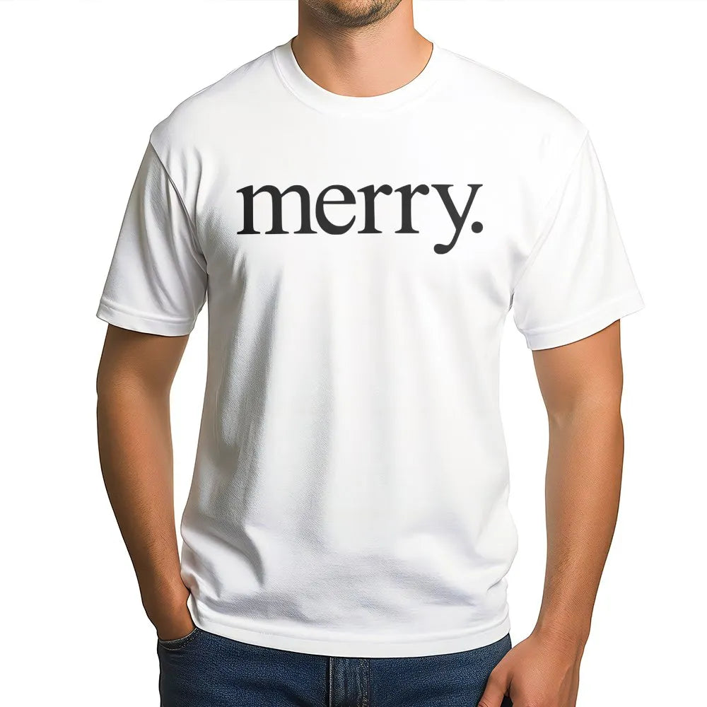 Festive Holiday Typography Graphic Tee, Minimalist Merry Christmas Shirt, Adorable Vintage Merry Xmas T-Shirt, Comfy Family H