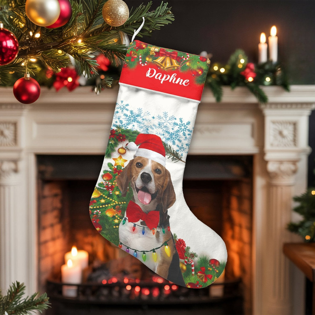 Custom Name Dog Stocking, Personalized Beagle Christmas Stocking, Adorable Pet Holiday Stocking, Beagle Lover Present, Christ