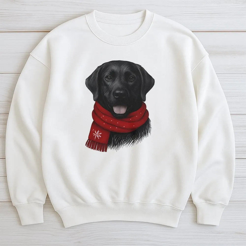 Festive Black Lab Crewneck, Black Labrador Christmas Sweatshirt, Adorable Red Scarf Dog Sweatshirt, Winter Dog Lover Sweater,