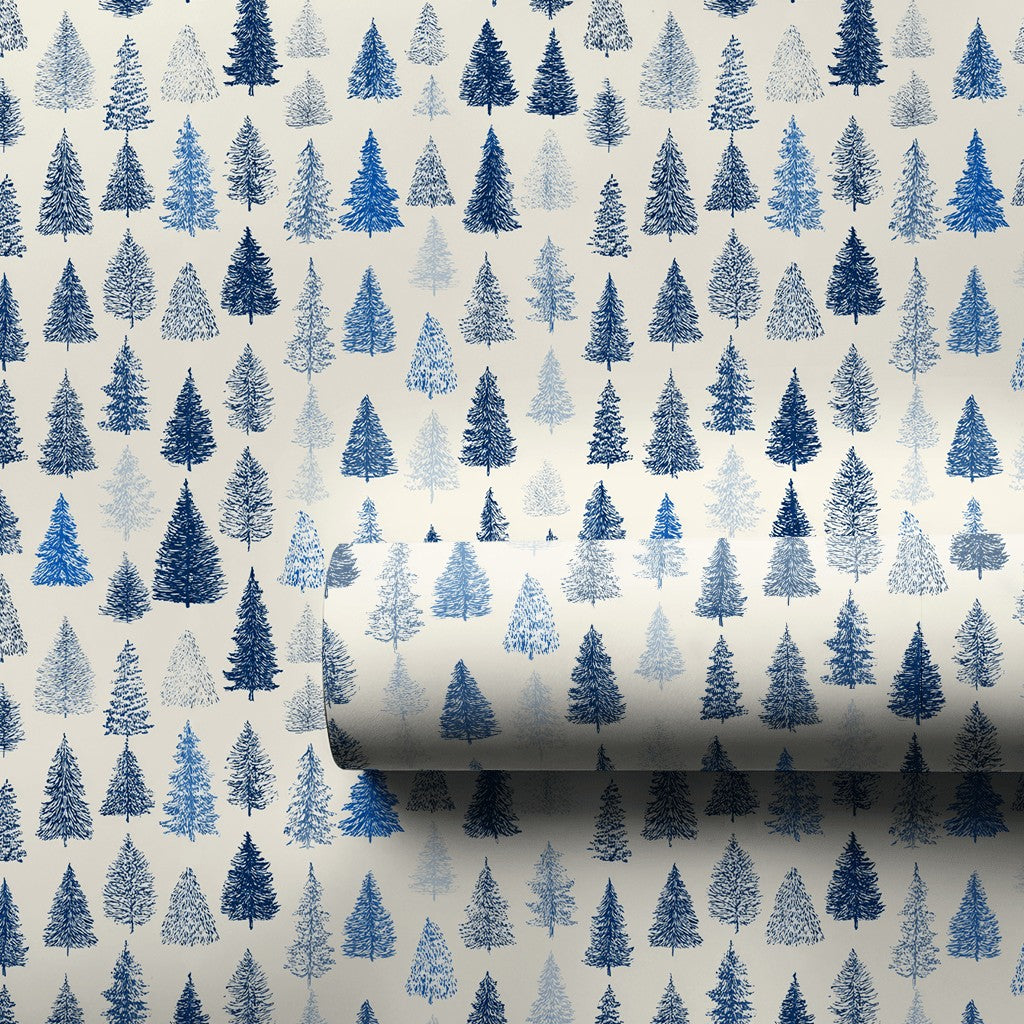 Winter Forest Holiday Gift Wrap, Blue Pine Tree Wrapping Paper, Woodland Pine Tree Wrapping Paper, Christmas Tree Gift Wrap R
