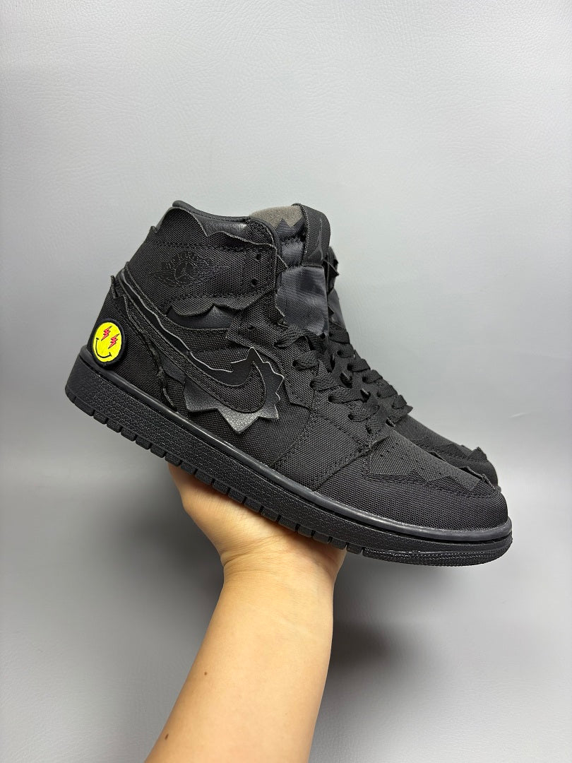 High Top Sneakers, Black Colorway, Strap Design, Casual Gift for Sneaker Fans