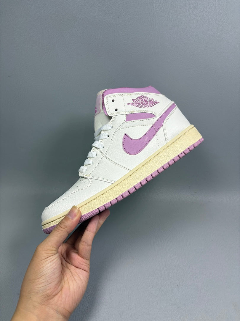 High Top Sneakers, White Purple Colorway, Lace Up Design, Casual Gift for Sneaker Fans