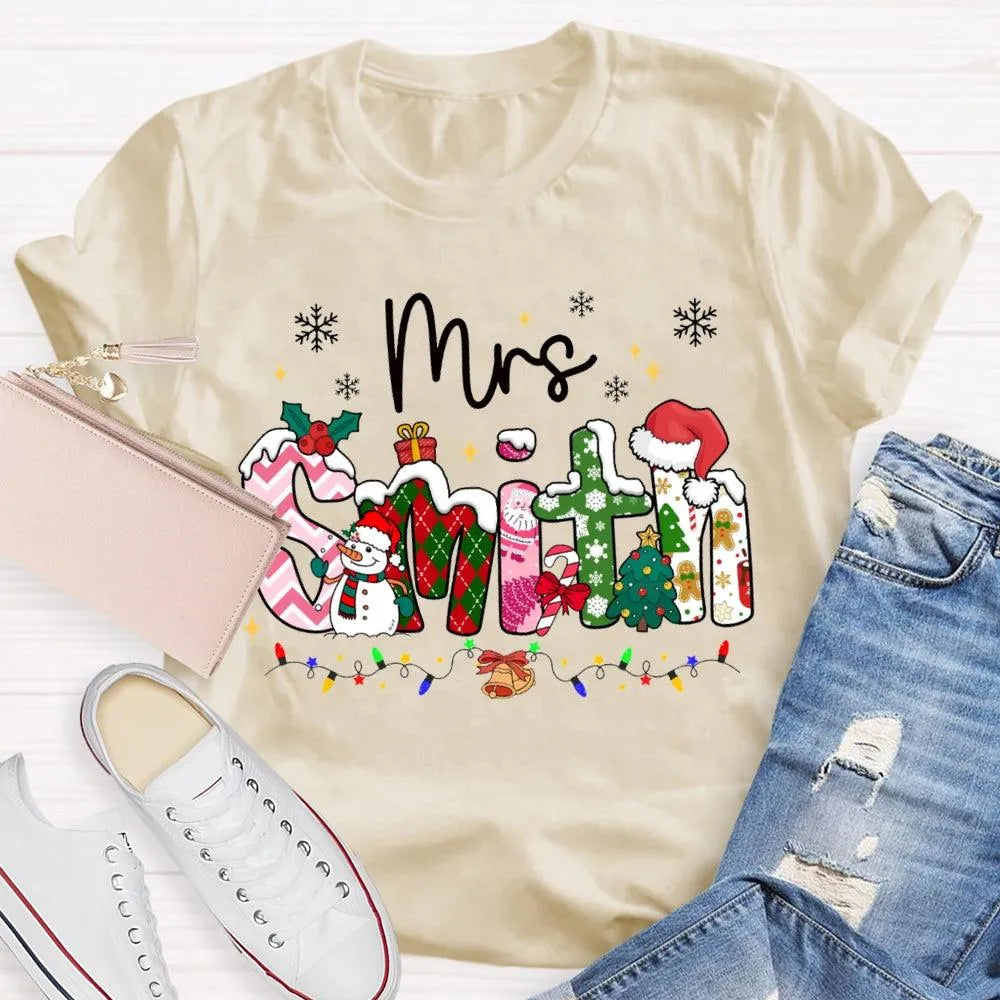 Custom Name Snowflake Holiday Shirt, Personalized Christmas Lights T-Shirt, Matching Family Xmas Graphic Tee, Holiday Season 