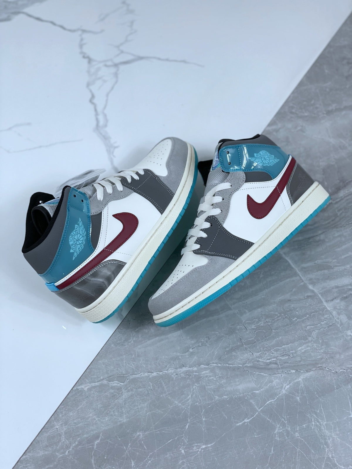 Mid Top Sneakers, Blue Gray Colorway, Lace Up Design, Casual Gift for Sneaker Fans