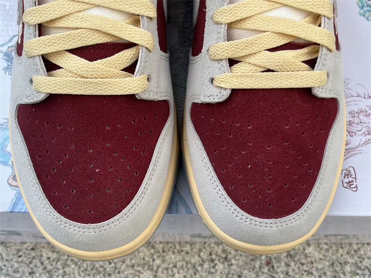 Low Top Sneakers, Beige Burgundy Colorway, Lace Up Design, Casual Gift for Sneaker Fans