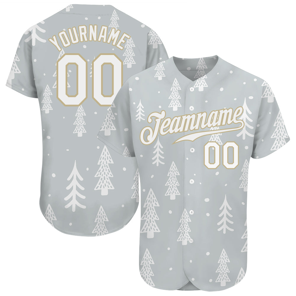 Snowy Pine Tree Pattern Jersey, Custom Christmas Baseball Jersey, Stitched Holiday Winter Jersey Shirt, Personalized Baseball