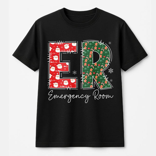 Festive Medical Staff Holiday Graphic Tee, ER Emergency Room Christmas T-Shirt, ER Nurse Doctor Xmas Shirt, Hospital Crew Gam