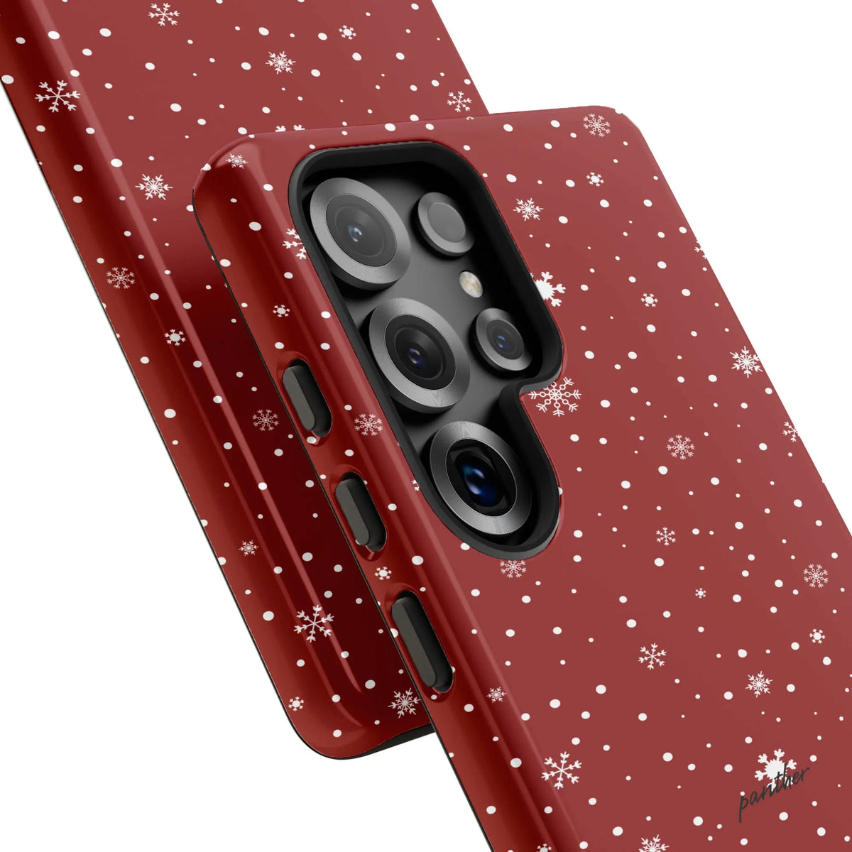 Christmas Snow Pattern Samsung Galaxy Case, Red Snowflake Polka Dot Phone Case, Dual-Layer Festive Tough Phone Cover, Holiday