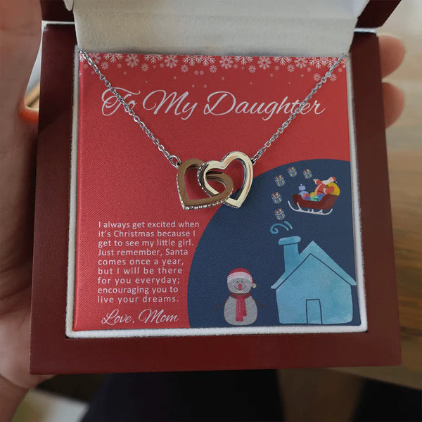 Christmas Message Card Double Heart Pendant, Interlocking Hearts Necklace for Daughter, Surgical Steel Heart Necklace, Mom Pr