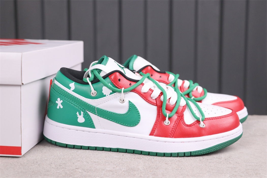 Low Top Sneakers, White Green Colorway, Lace Up Design, Casual Gift for Sneaker Fans