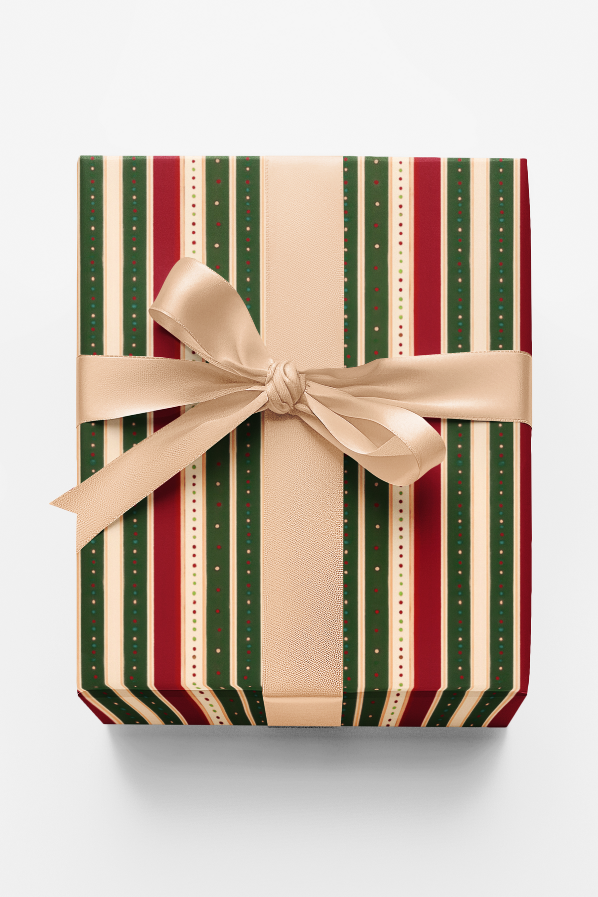 Red Green Cream Stripe Gift Wrap, Classic Striped Christmas Wrapping Paper, Gold Dot Holiday Striped Paper, Festive Winter Gi