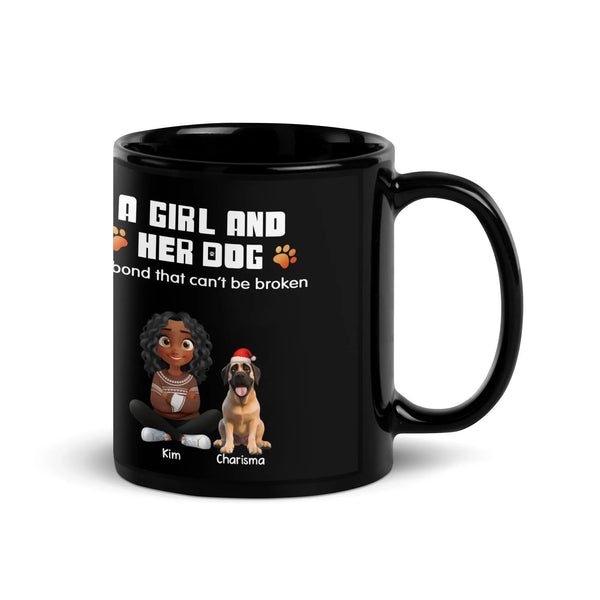 Custom Girl and Dog Illustration Coffee Mug, Personalized Dog Mom Mug, Adorable Pet Lover Ceramic Mug, Holiday Christmas Pres