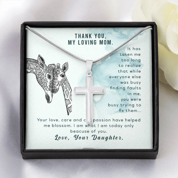 Giraffe Message Card Jewelry, Mom Cross Necklace Present, Stainless Steel Cross Pendant, Meaningful Birthday Christmas Presen