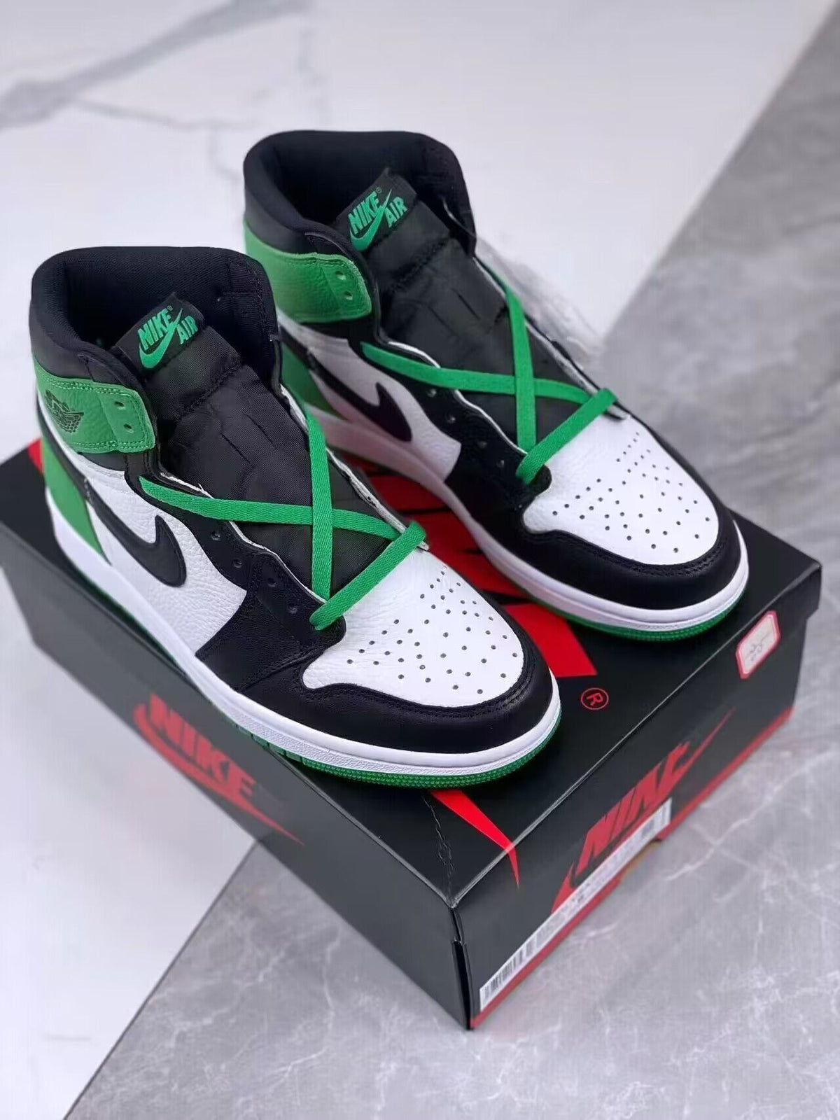 High Top Sneakers, White Black Green Colorway, Lace Up Design, Casual Gift for Sneaker Fans