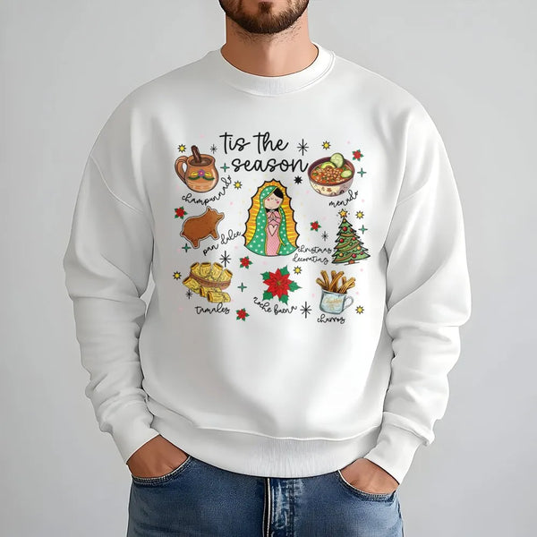 Virgen De Guadalupe Holiday Crewneck, Mexican Christmas Sweatshirt, Feliz Navidad Graphic Sweater, Latino Heritage Christmas 