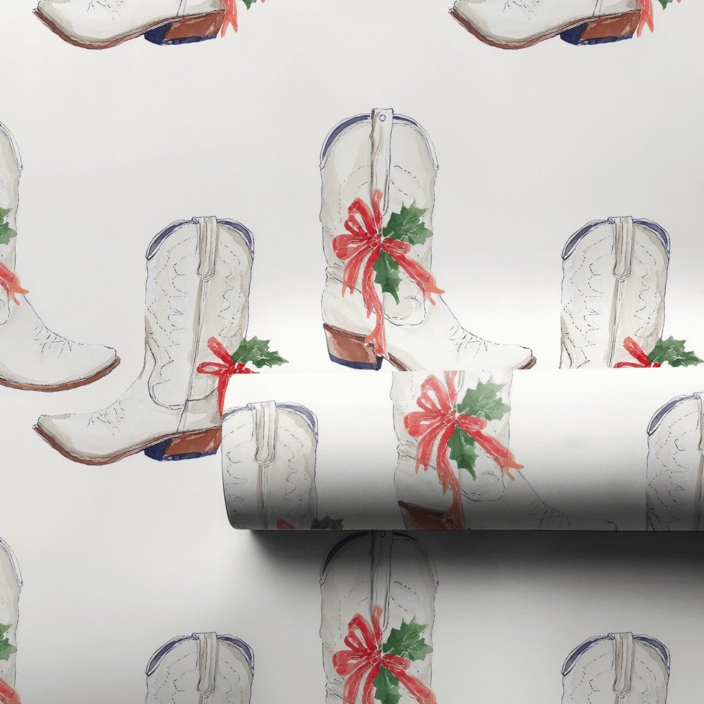 Western Holiday Gift Wrap, Cowboy Boot Christmas Wrapping Paper, Watercolor Cowgirl Boots Wrapping Paper, Rustic Country Xmas