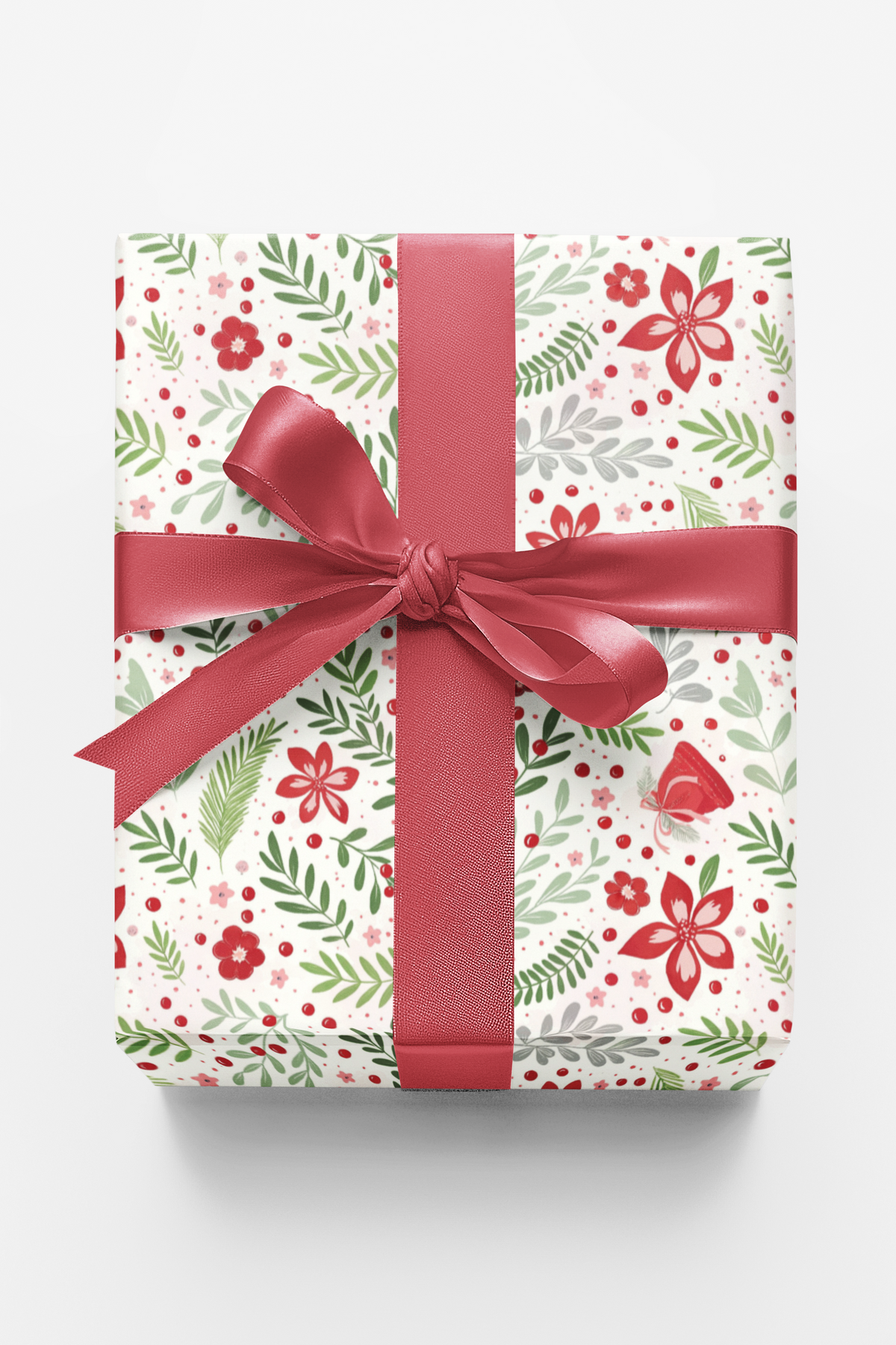 Botanical Christmas Gift Wrap, Winter Blossom Wrapping Paper, Festive Floral Holiday Wrapping Paper, Crimson Berry Winter Gif